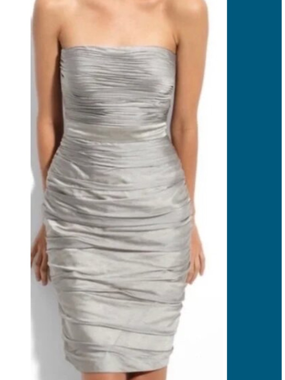 Monique Lhuillier Bridesmaids Cationic Ruched Ruffle Strapless Mini Dress 4 Euc